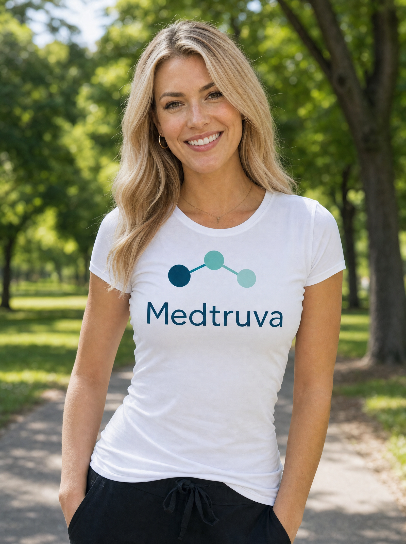 Medtruva representative wearing a Medtruva T-shirt outdoors
